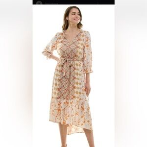 Figueroa & Flower Women's Floral V-Neck Midi Dress Size L Multicolor